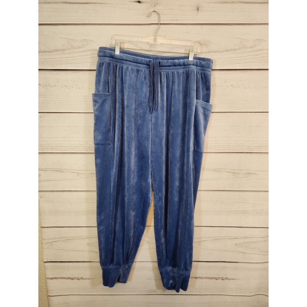 Aerie Women's Blue Velvet High Rise Elastic Waist Cargo Joggers Pants Size XL